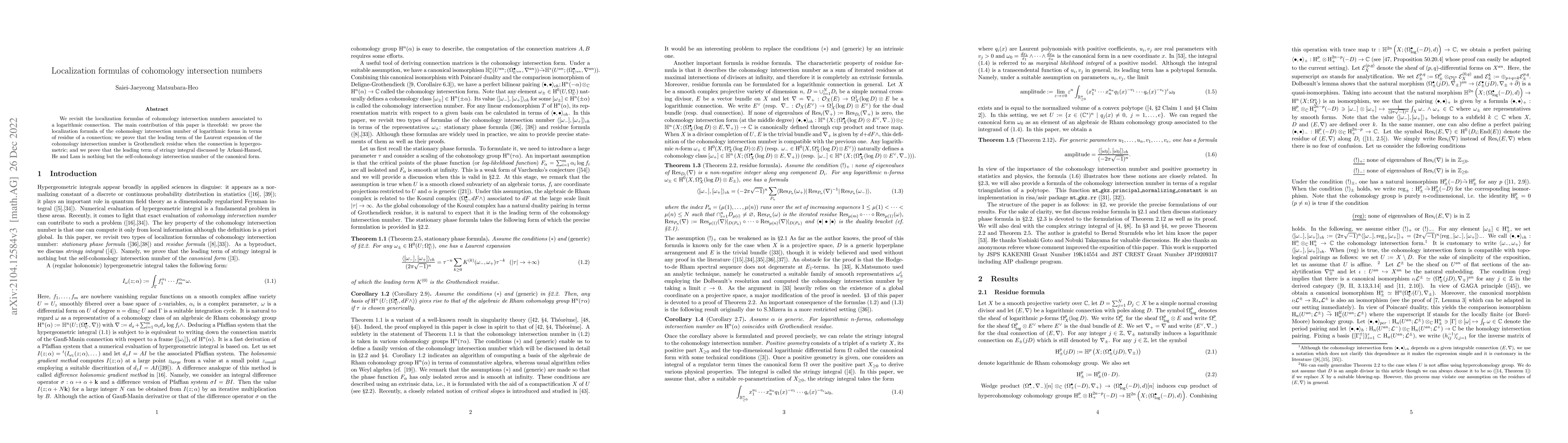 Thumbnail for Localization formulas of cohomology intersection numbers