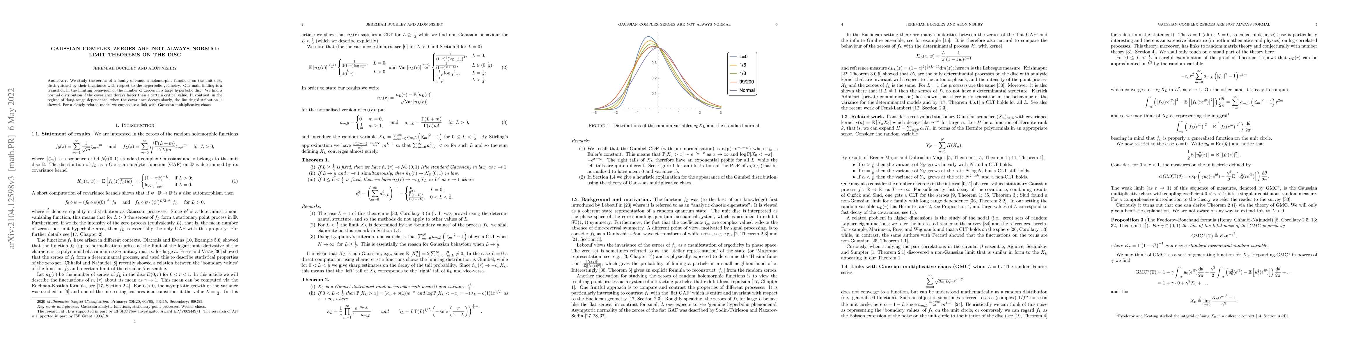 Thumbnail for Gaussian complex zeroes are not always normal: limit theorems on the
  disc