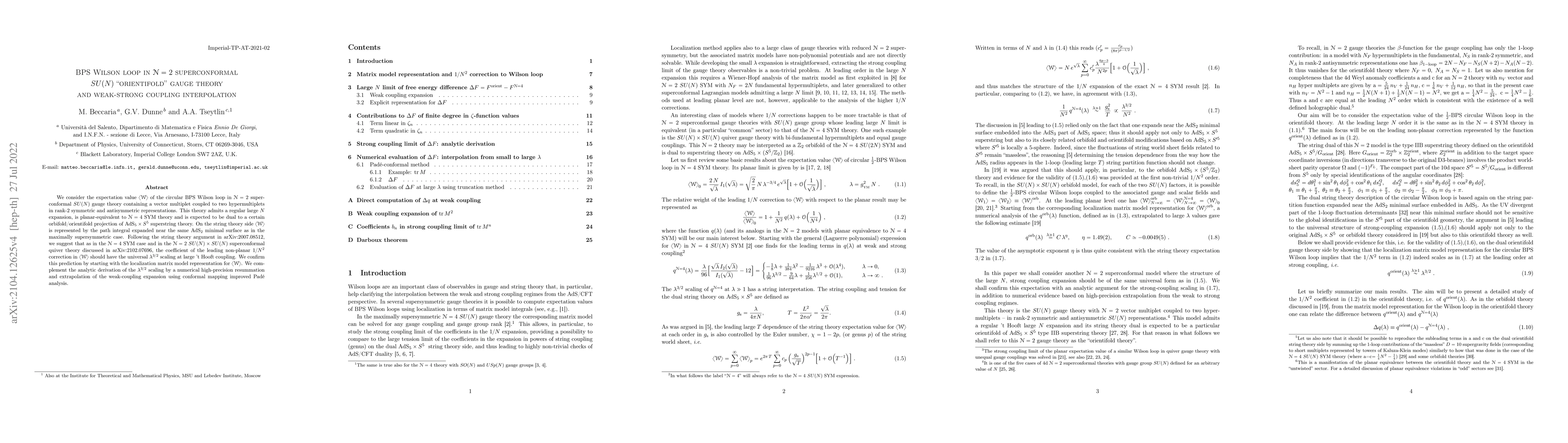 Thumbnail for BPS Wilson loop in $\mathcal N=2$ superconformal $SU(N)$ "orientifold"
  gauge theory and weak-strong coupling interpolation