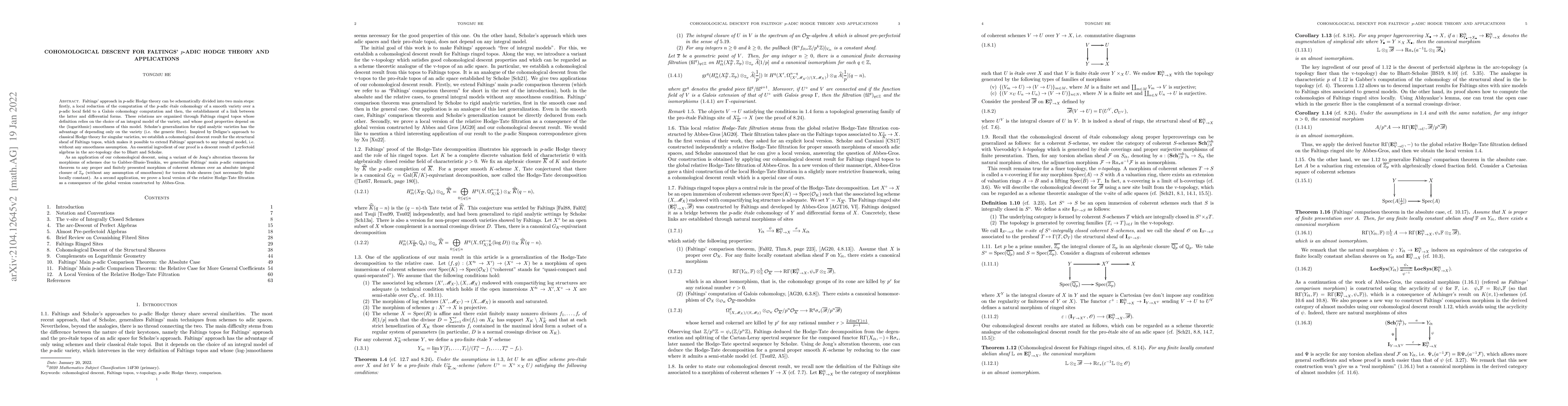 Thumbnail for Cohomological Descent for Faltings' $p$-adic Hodge Theory and
  Applications