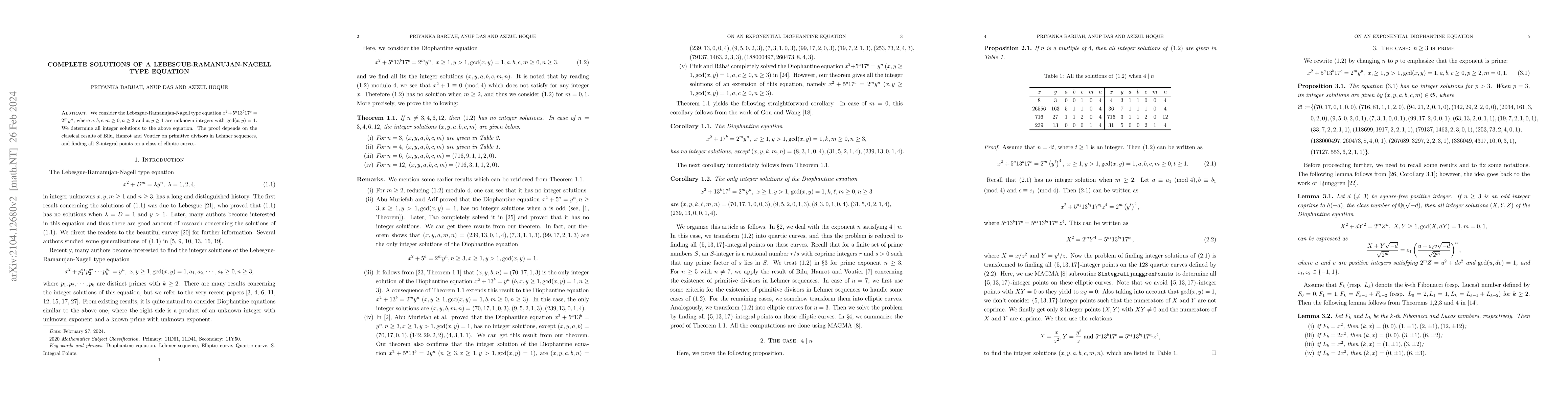 Thumbnail for Complete solutions of a Lebesgue-Ramanujan-Nagell type equation