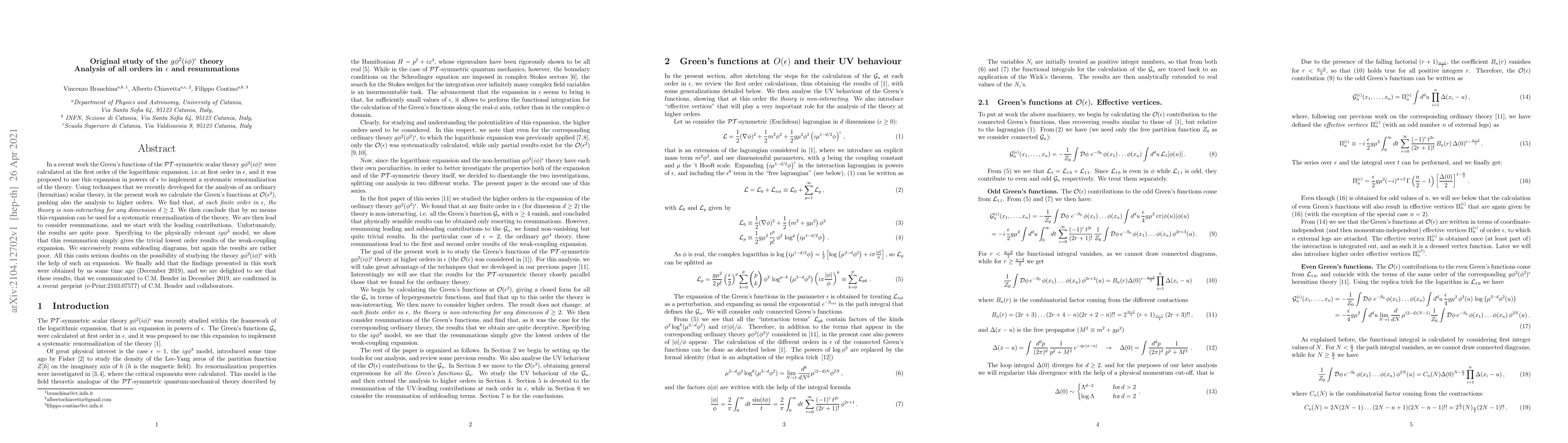 Thumbnail for Original study of the $g\phi^2(i\phi)^{\epsilon}$ theory. Analysis of
  all orders in $\epsilon$ and resummations