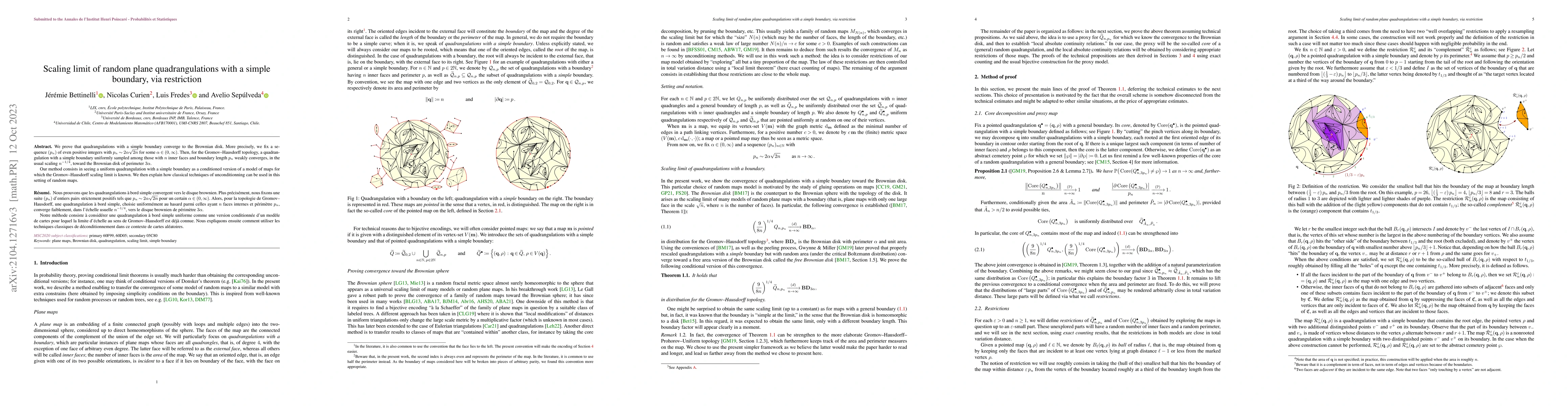 Thumbnail for Scaling limit of random plane quadrangulations with a simple boundary,
  via restriction