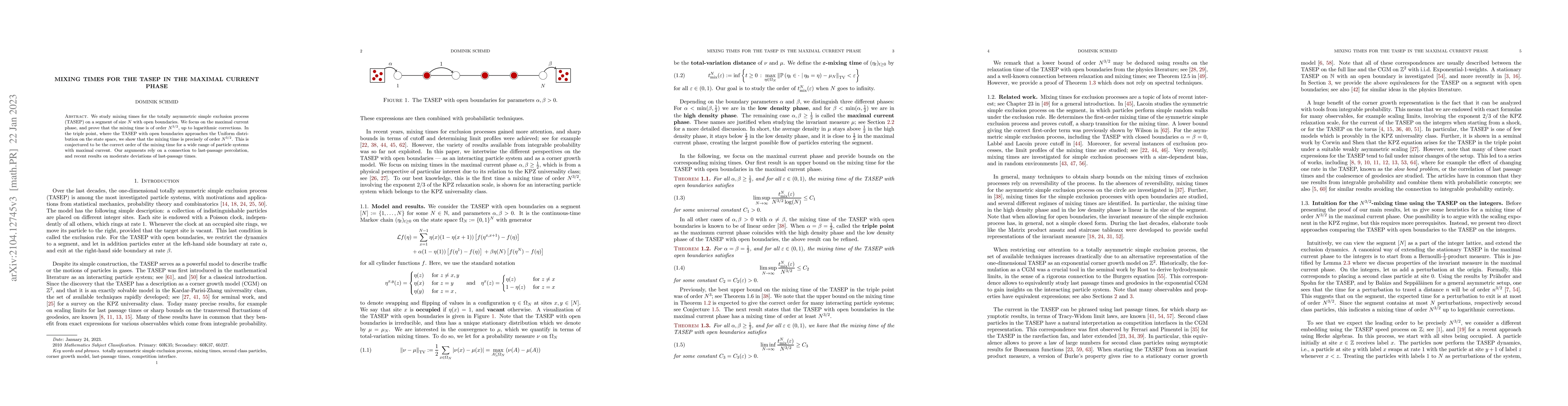Thumbnail for Mixing times for the TASEP in the maximal current phase