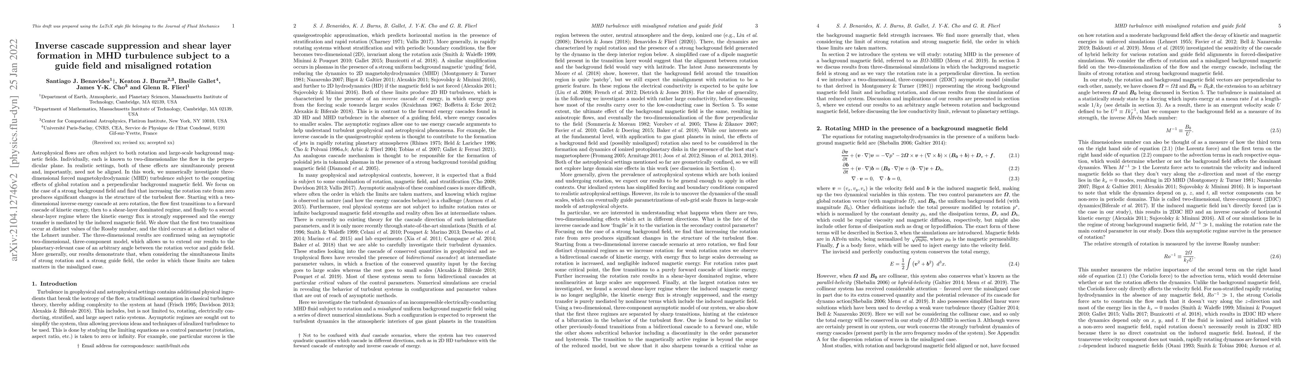 Thumbnail for Inverse cascade suppression and shear layer formation in MHD turbulence
  subject to a guide field and misaligned rotation