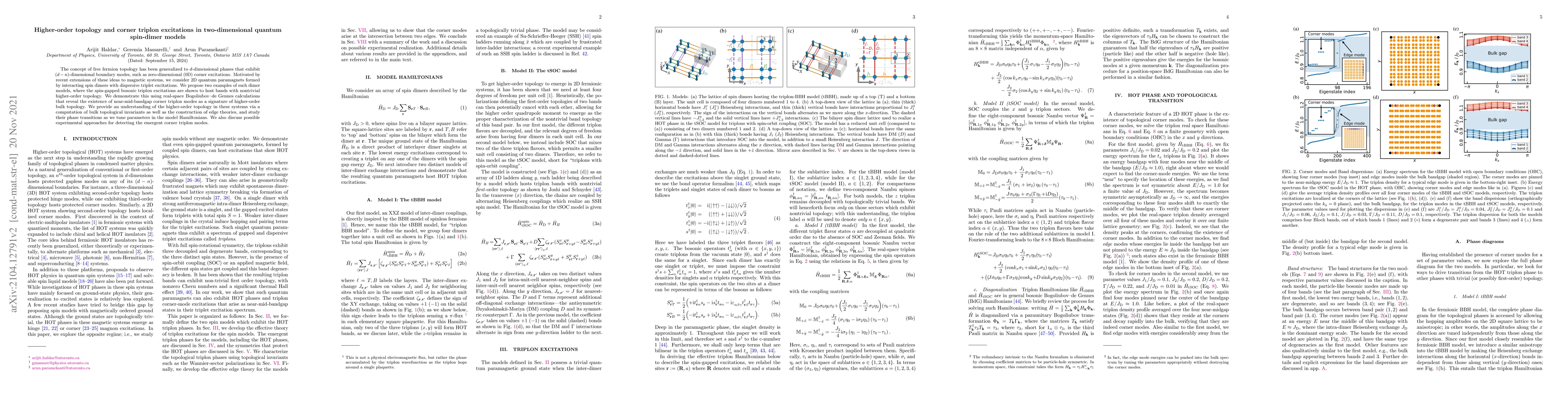 Thumbnail for Higher-order topology and corner triplon excitations in two-dimensional
  quantum spin-dimer models