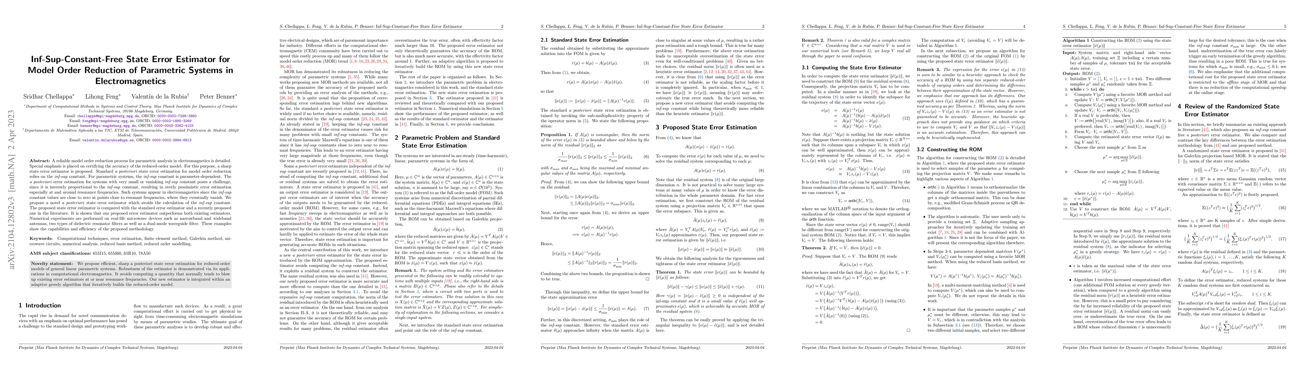 Thumbnail for Inf-Sup-Constant-Free State Error Estimator for Model Order Reduction of
  Parametric Systems in Electromagnetics