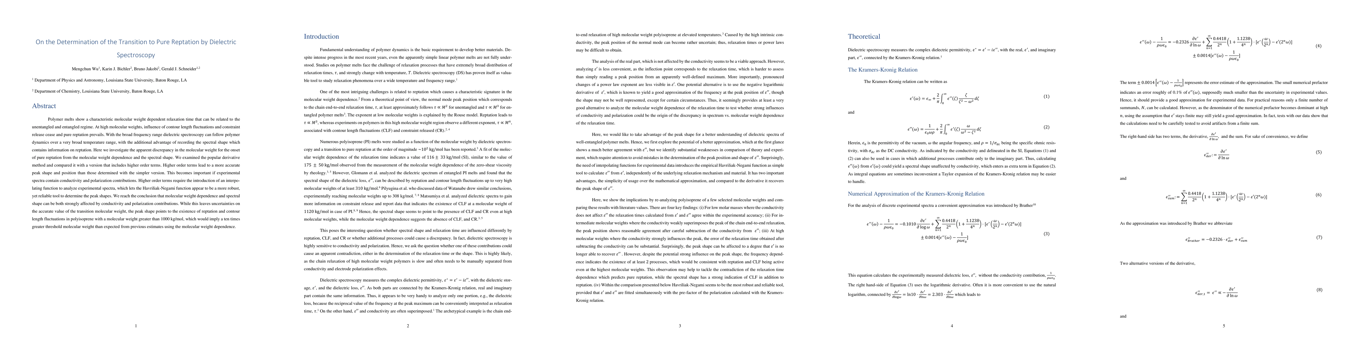Thumbnail for On the Determination of the Transition to Pure Reptation by Dielectric
  Spectroscopy