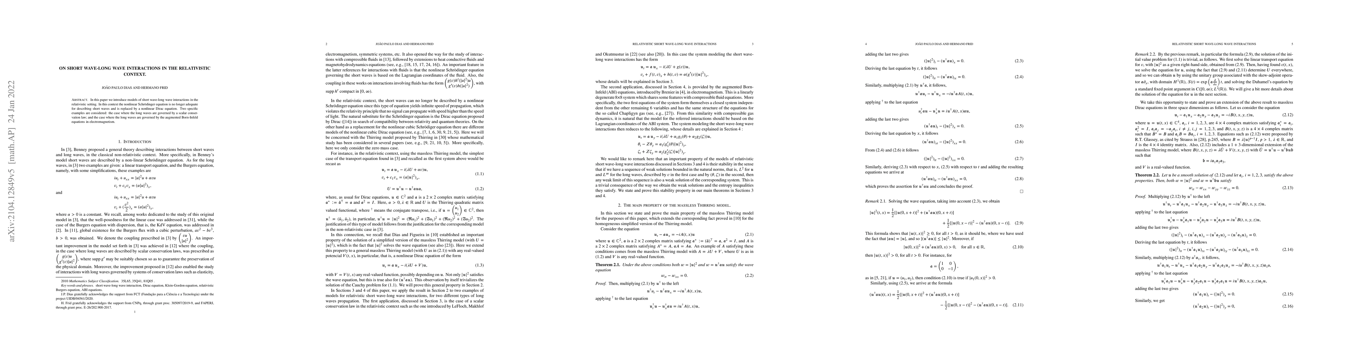 Thumbnail for On short wave-long wave interactions in the relativistic context