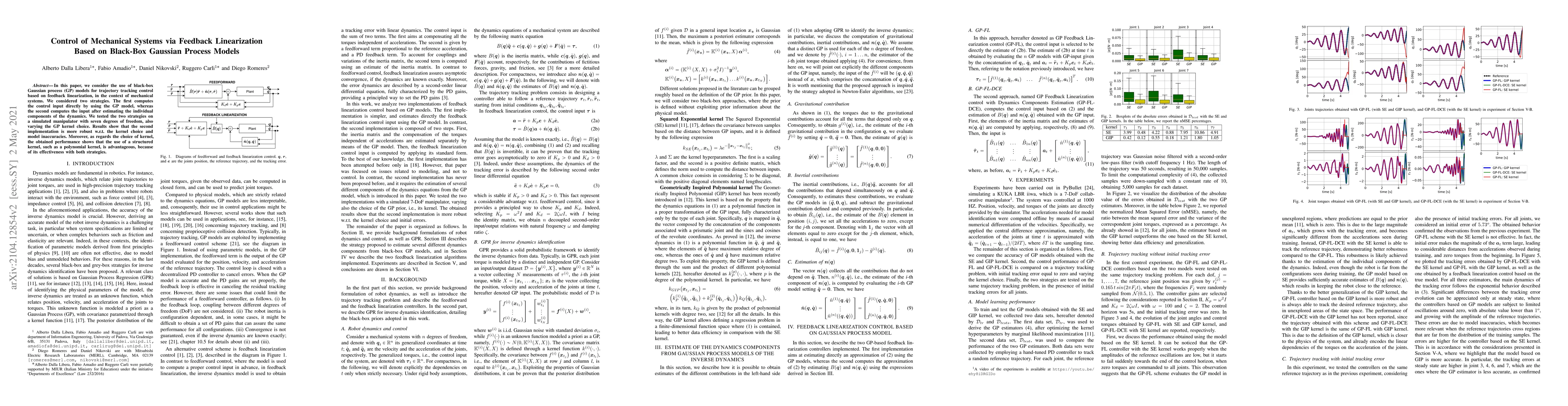 Thumbnail for Control of Mechanical Systems via Feedback Linearization Based on
  Black-Box Gaussian Process Models