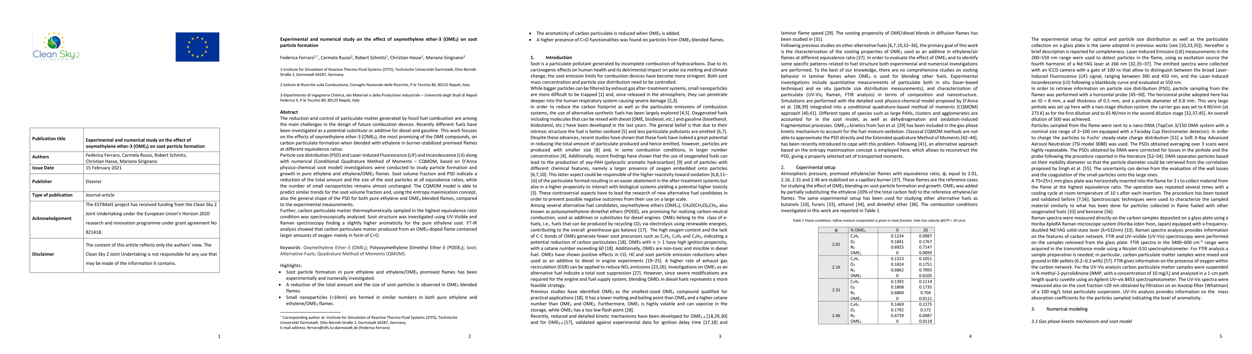 Thumbnail for Experimental and numerical study on the effect of oxymethylene ether-3
  (OME3) on soot particle formation