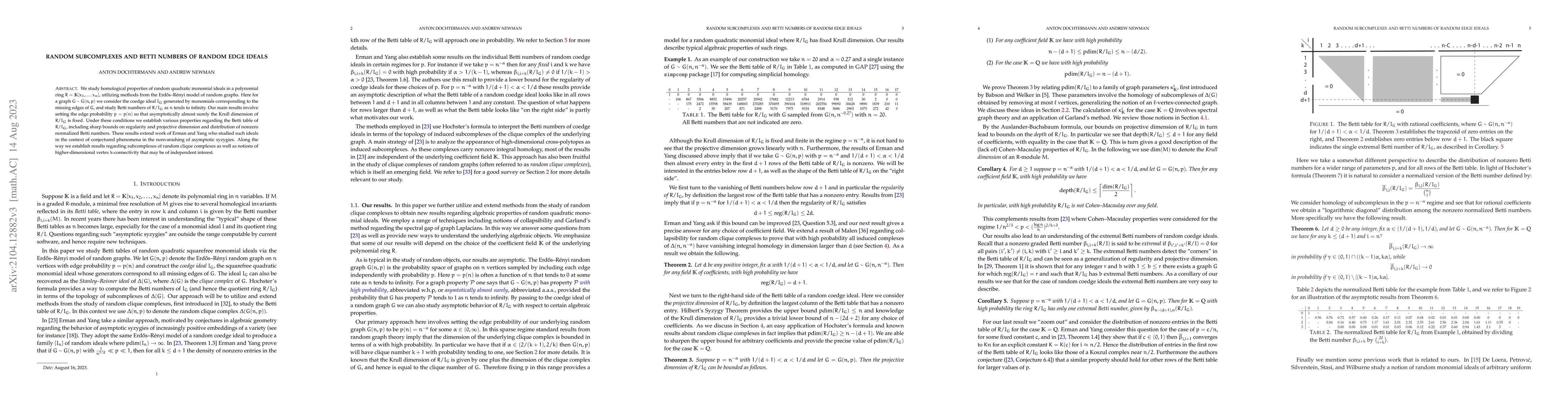 Thumbnail for Random subcomplexes and Betti numbers of random edge ideals