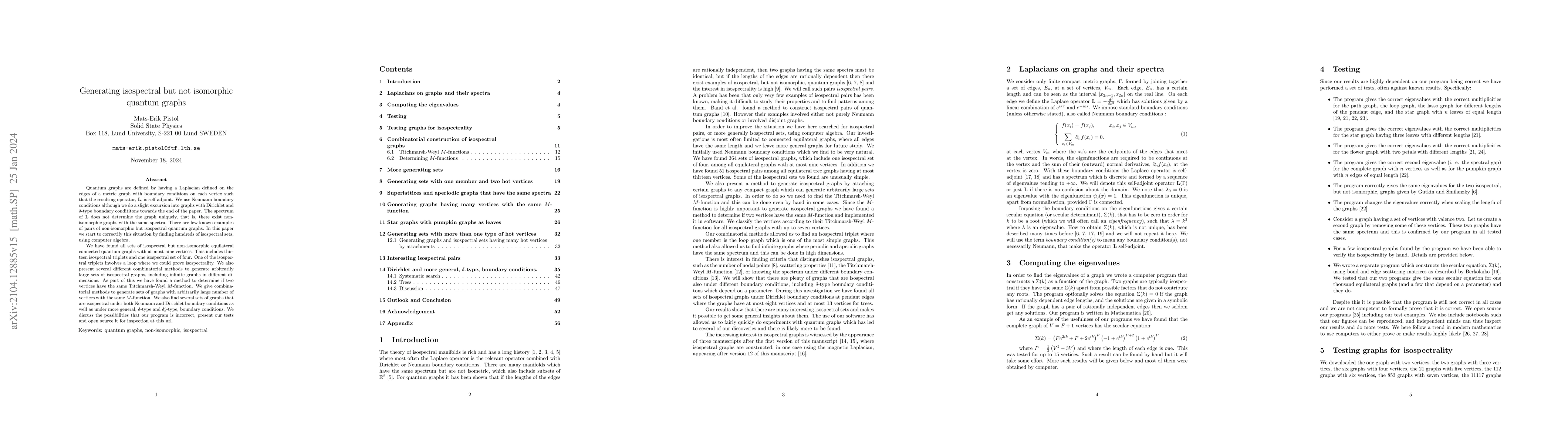 Thumbnail for Generating isospectral but not isomorphic quantum graphs