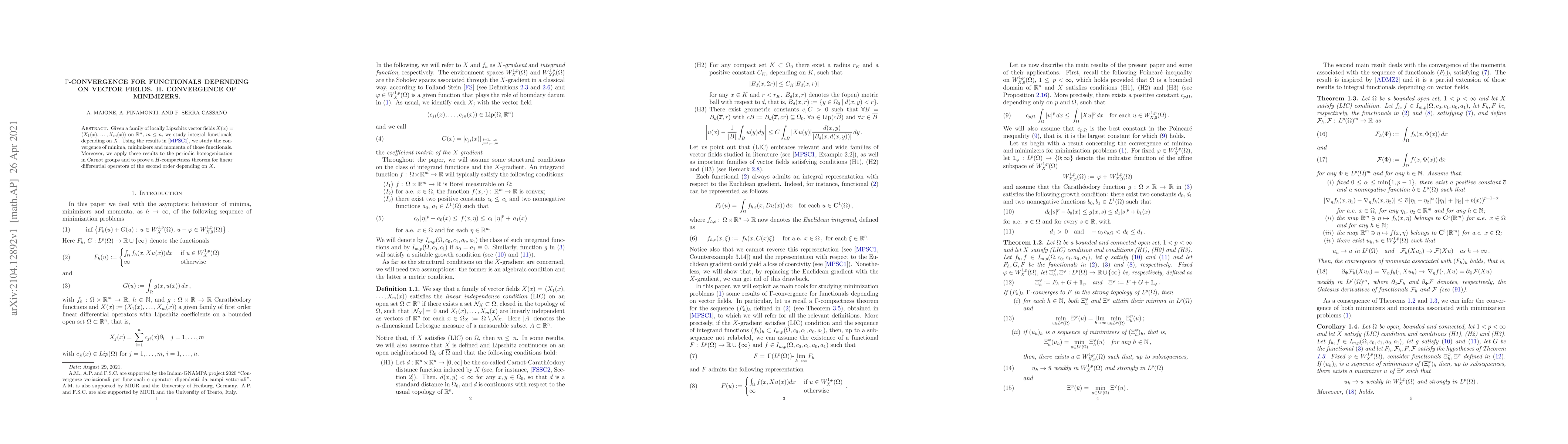 Thumbnail for $\Gamma$-convergence for functionals depending on vector fields. II.
  Convergence of minimizers
