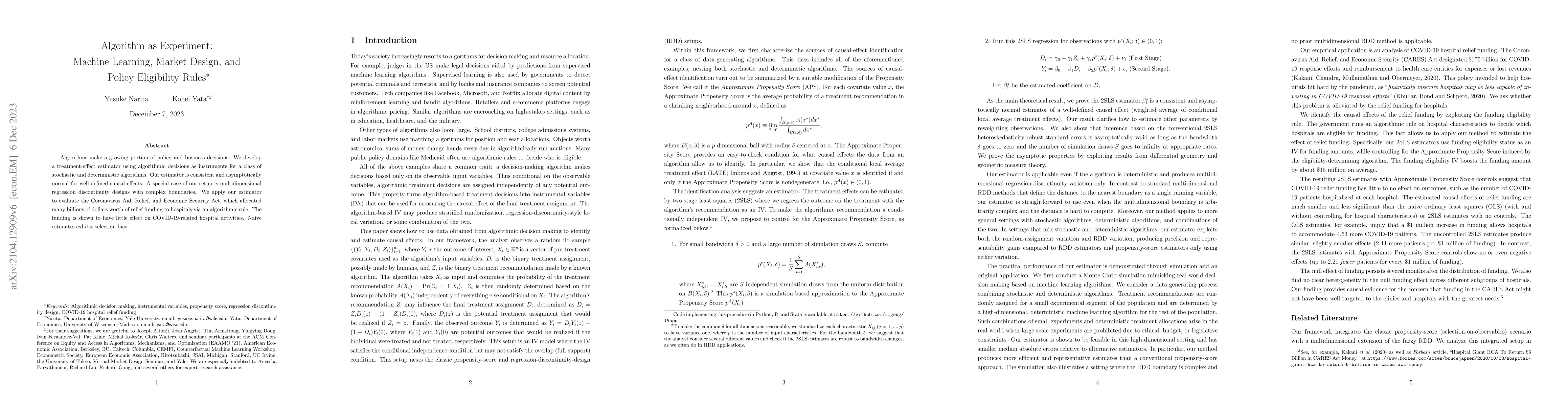 Thumbnail for Algorithm as Experiment: Machine Learning, Market Design, and Policy
  Eligibility Rules