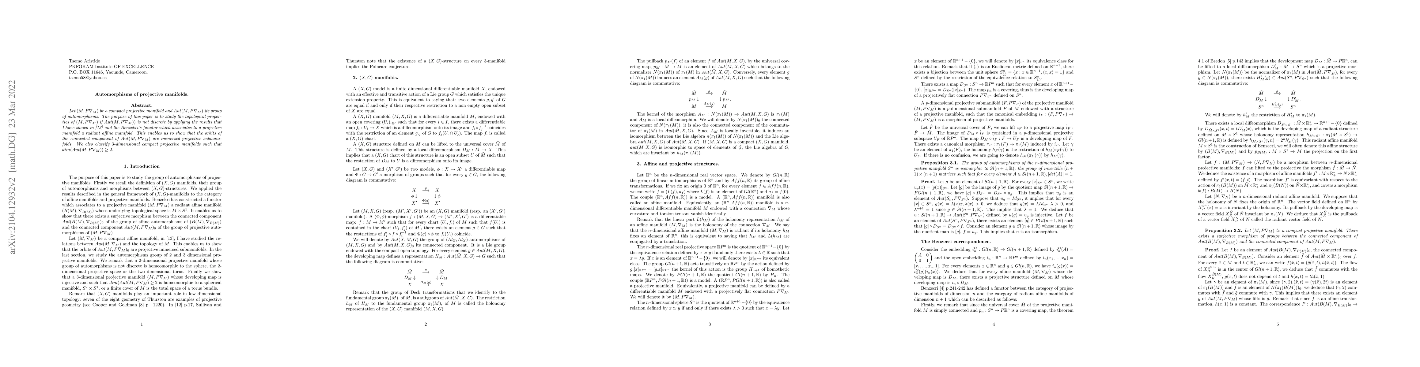 Thumbnail for Automorphisms of projective manifolds