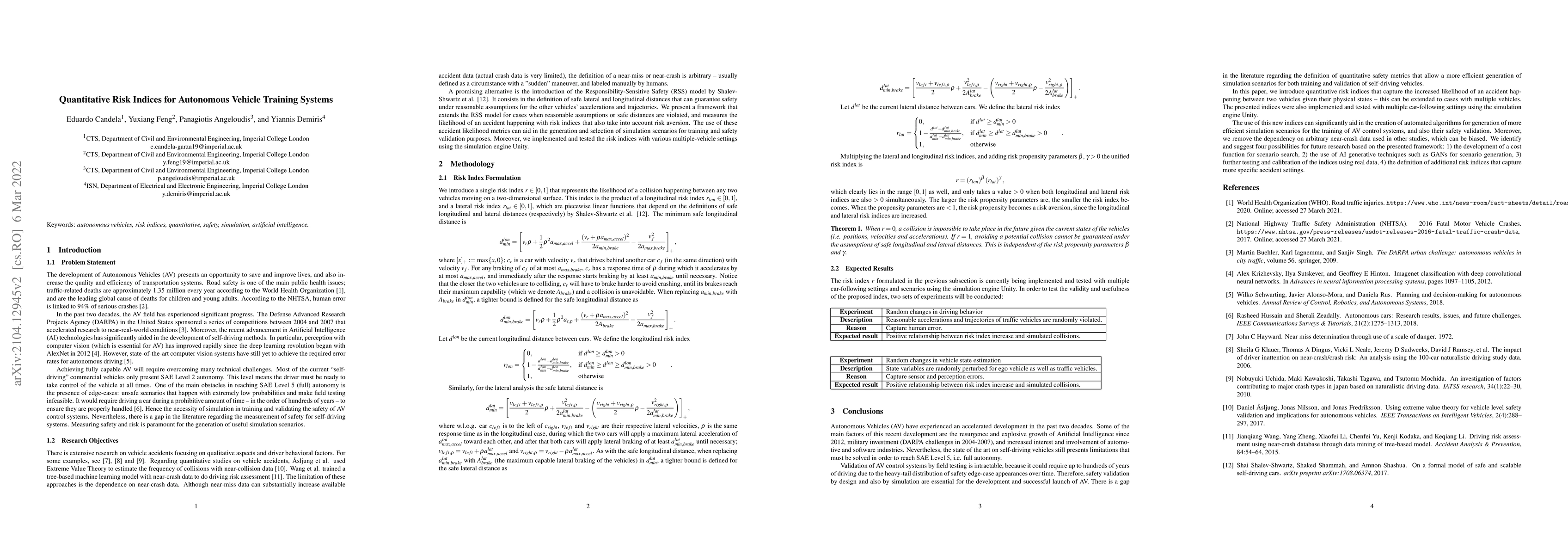 Thumbnail for Quantitative Risk Indices for Autonomous Vehicle Training Systems