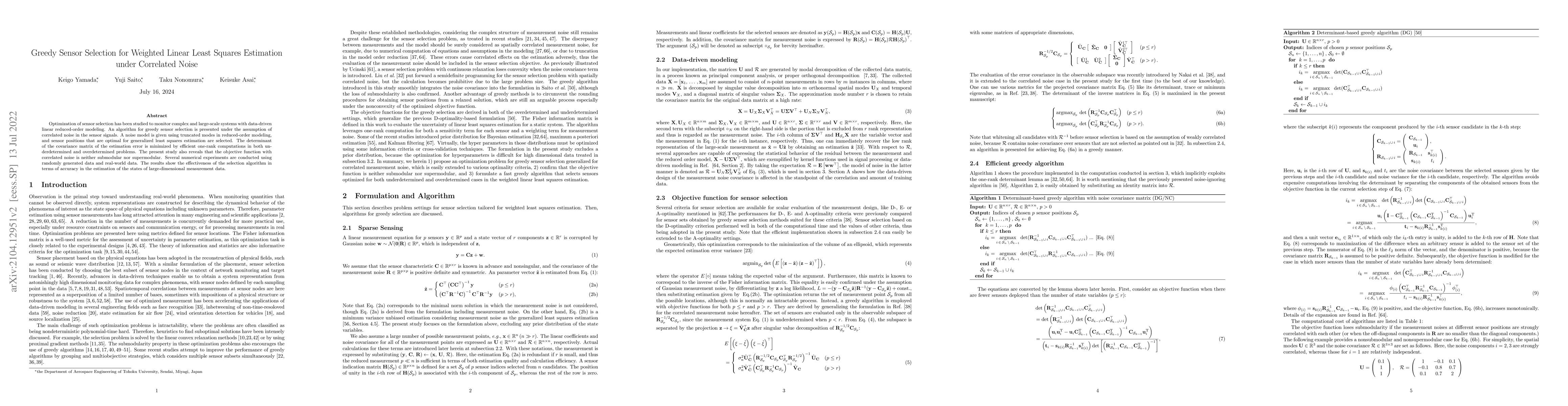 Thumbnail for Greedy Sensor Selection for Weighted Linear Least Squares Estimation
  under Correlated Noise