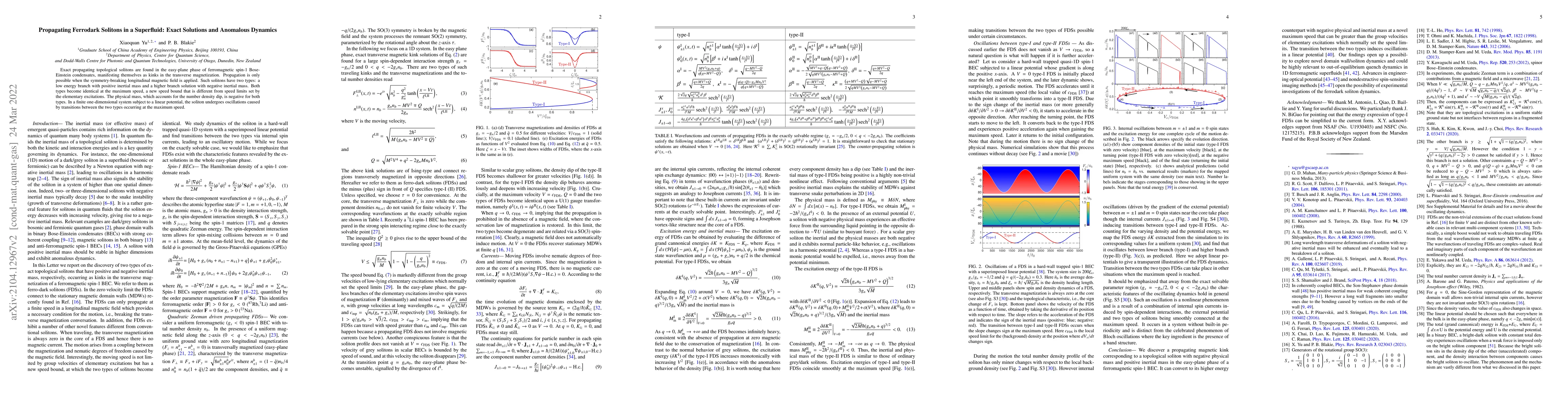 Thumbnail for Propagating Ferrodark Solitons in a Superfluid: Exact Solutions and
  Anomalous Dynamics