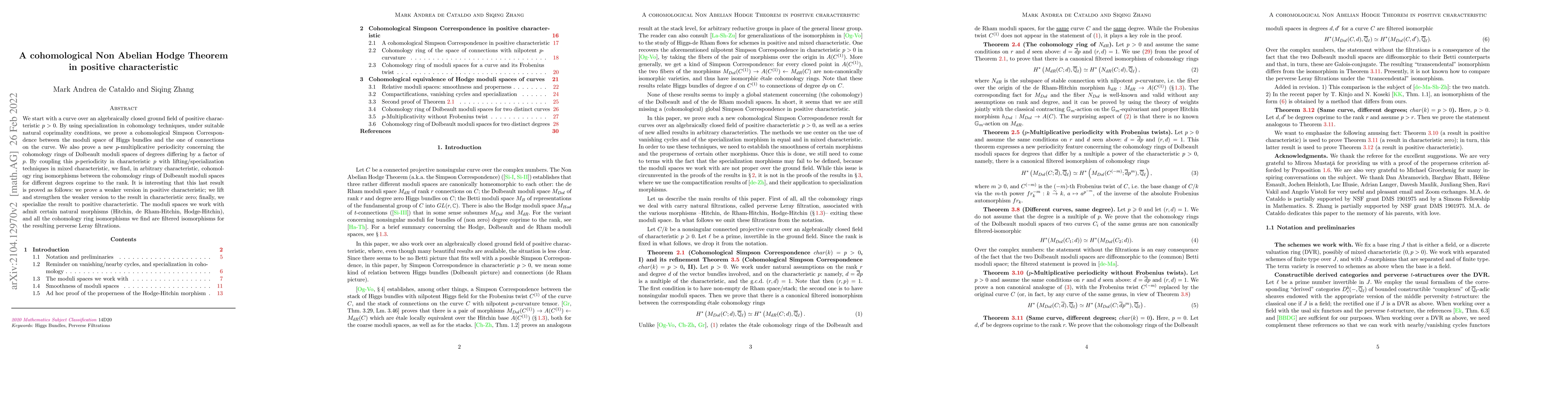 Thumbnail for A Cohomological Non Abelian Hodge Theorem in Positive Characteristic