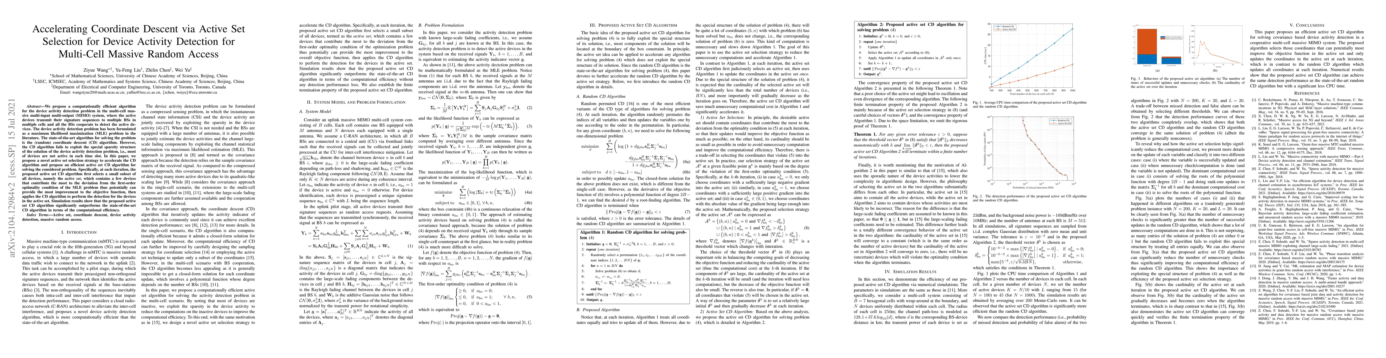 Thumbnail for Accelerating Coordinate Descent via Active Set Selection for Device
  Activity Detection for Multi-Cell Massive Random Access