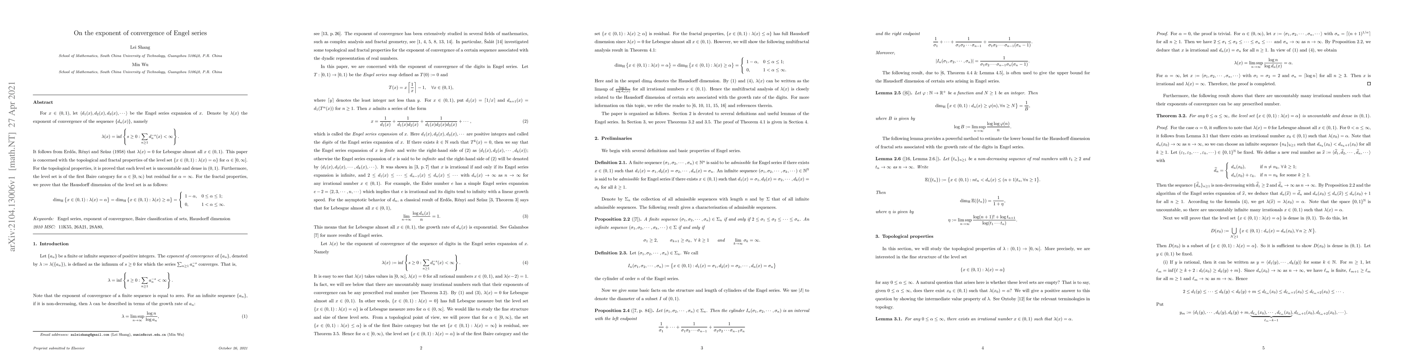 Thumbnail for On the exponent of convergence of Engel series