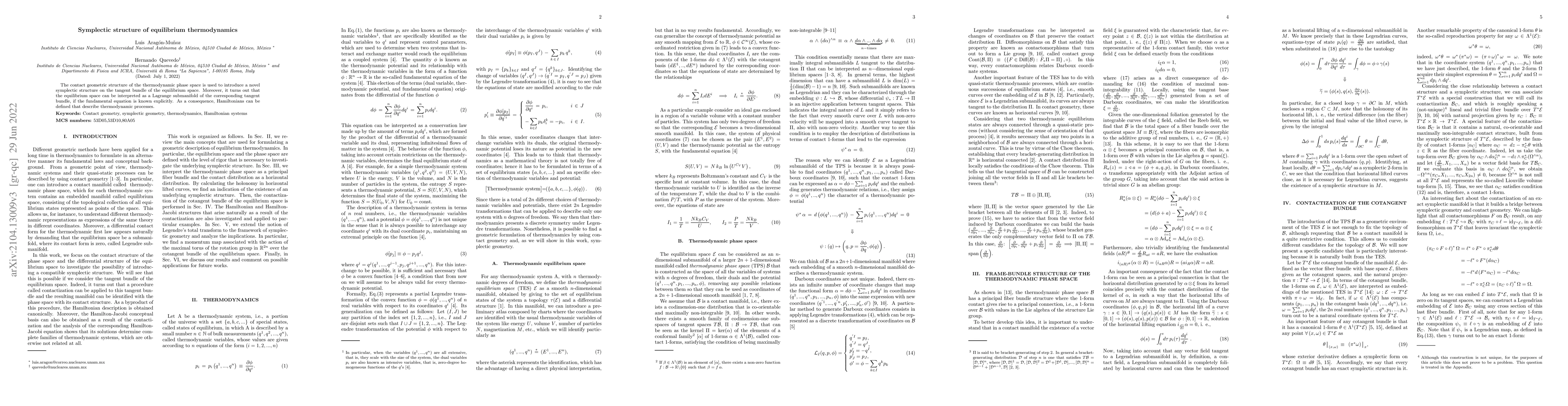Thumbnail for Symplectic structure of equilibrium thermodynamics