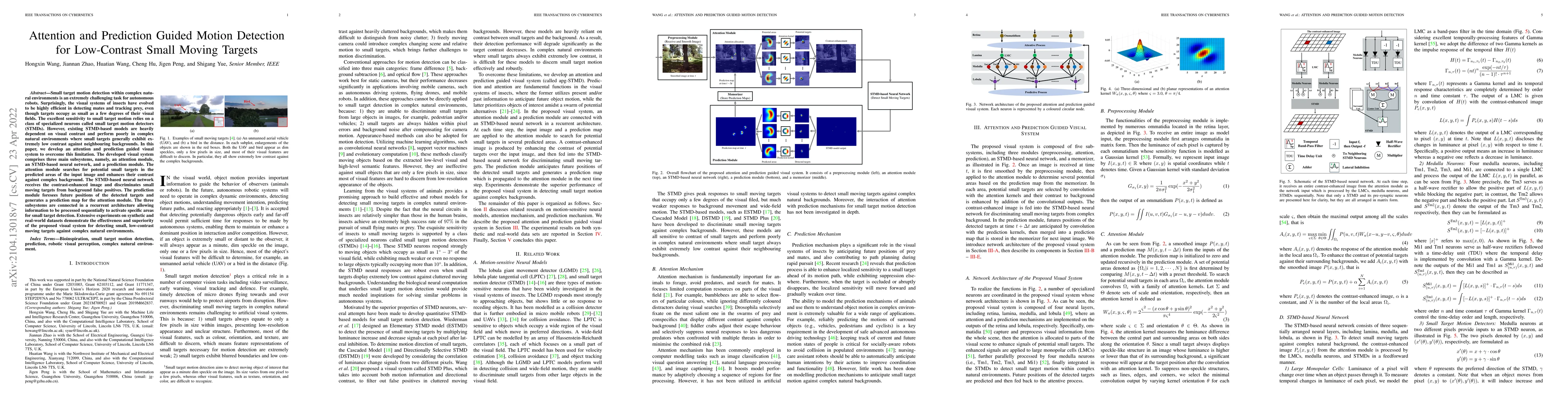 Thumbnail for Attention and Prediction Guided Motion Detection for Low-Contrast Small
  Moving Targets