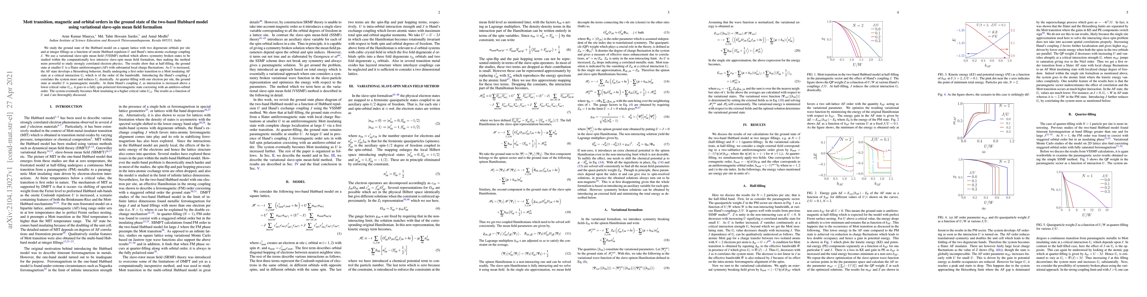 Thumbnail for Mott transition, magnetic and orbital orders in the ground state of the
  two-band Hubbard model using variational slave-spin mean field formalism