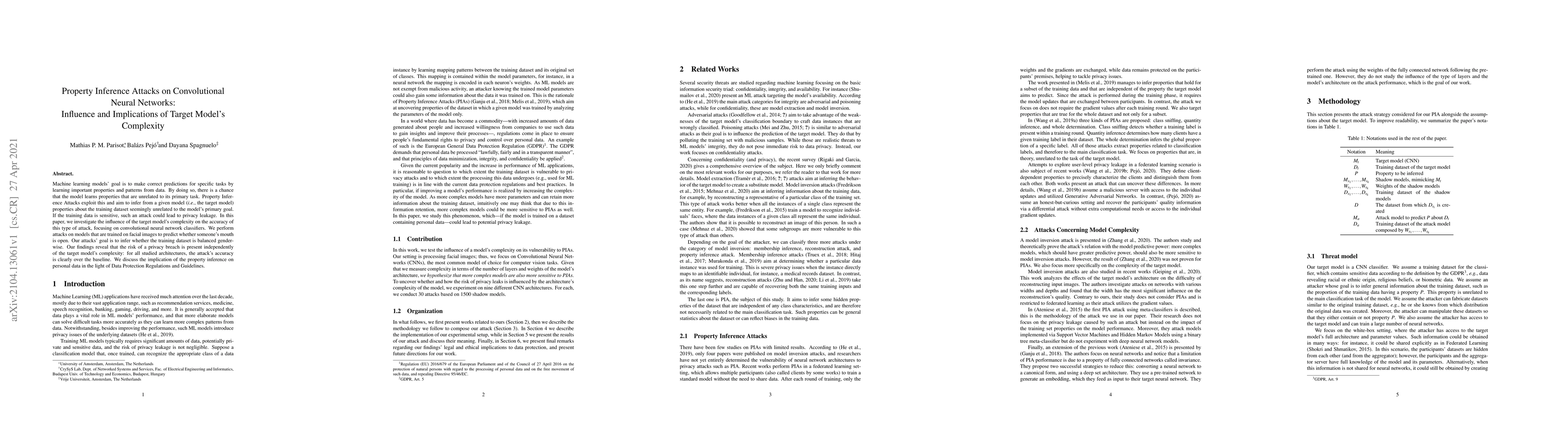 Thumbnail for Property Inference Attacks on Convolutional Neural Networks: Influence
  and Implications of Target Model's Complexity