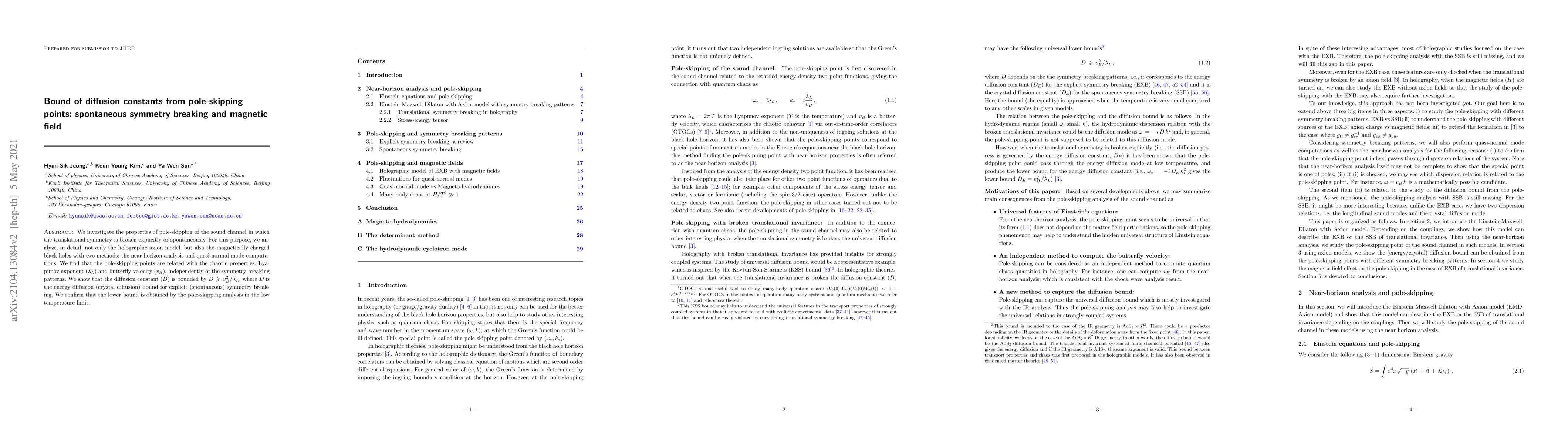 Thumbnail for Bound of diffusion constants from pole-skipping points: spontaneous
  symmetry breaking and magnetic field