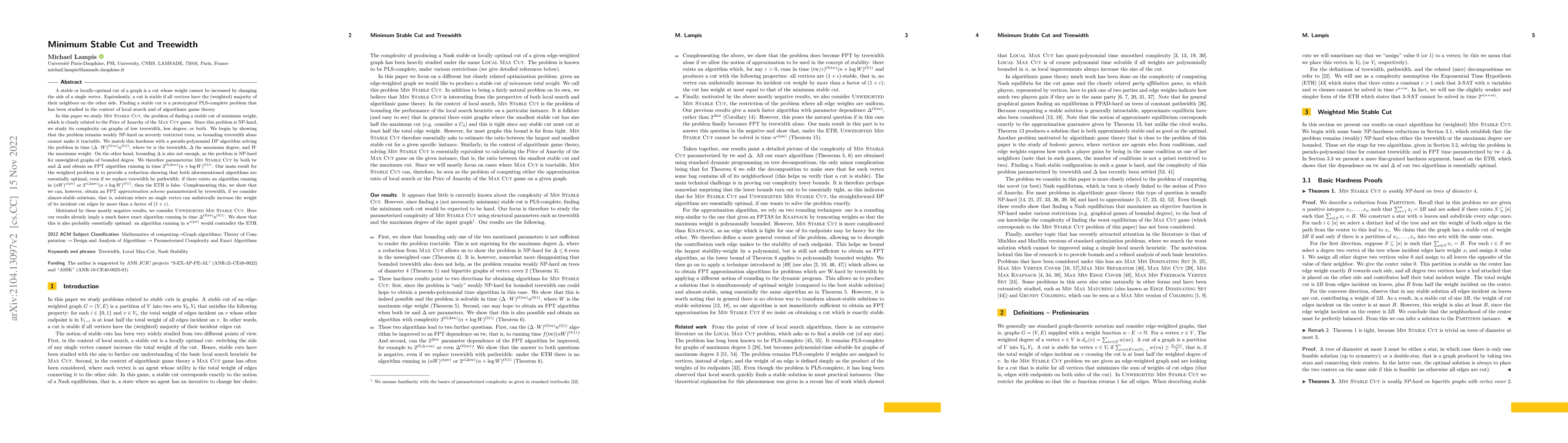 Thumbnail for Minimum Stable Cut and Treewidth