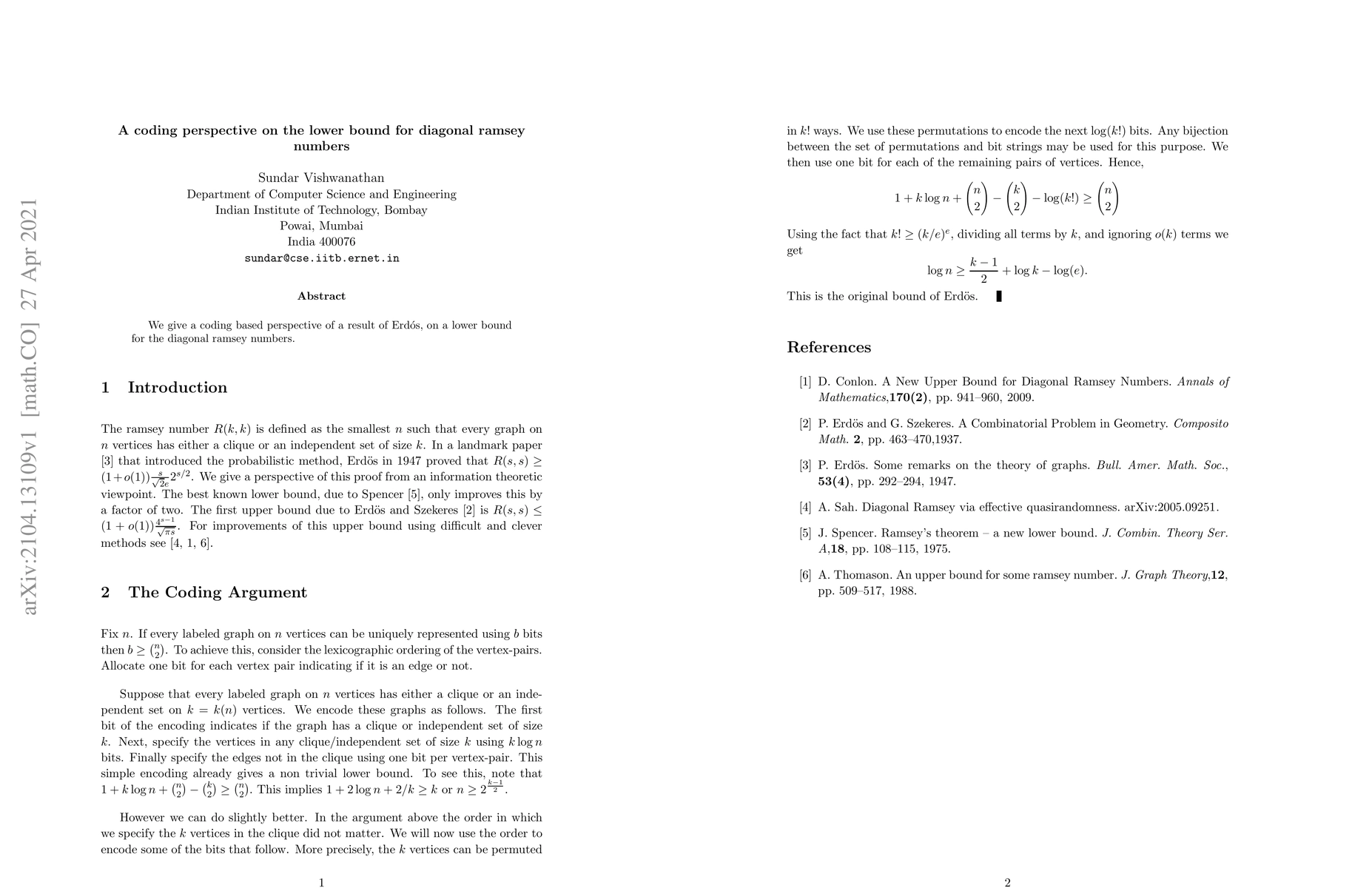 Thumbnail for A coding perspective on the lower bound for diagonal Ramsey numbers