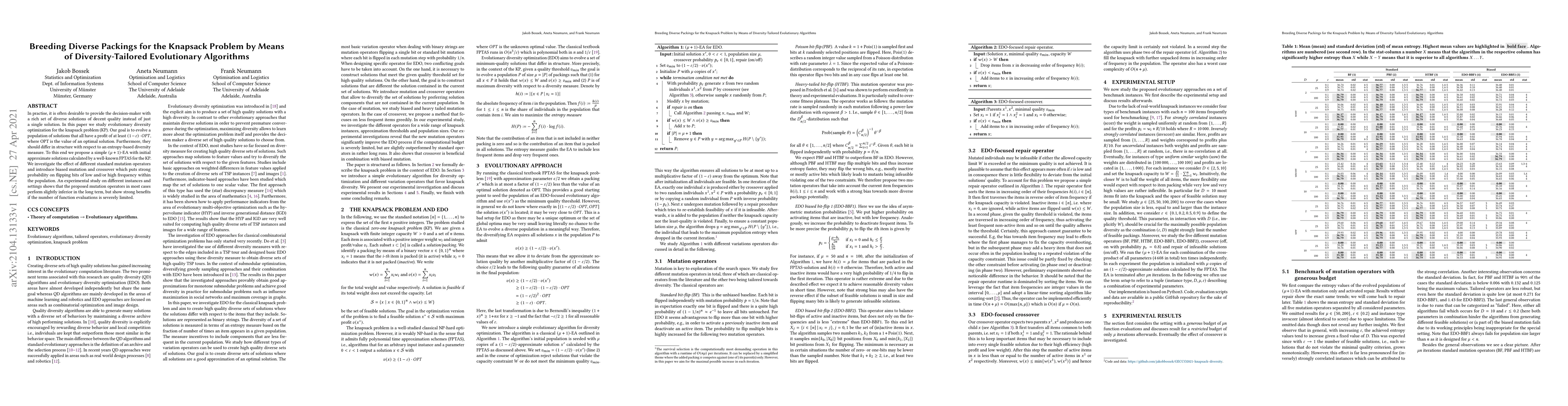 Thumbnail for Breeding Diverse Packings for the Knapsack Problem by Means of
  Diversity-Tailored Evolutionary Algorithms