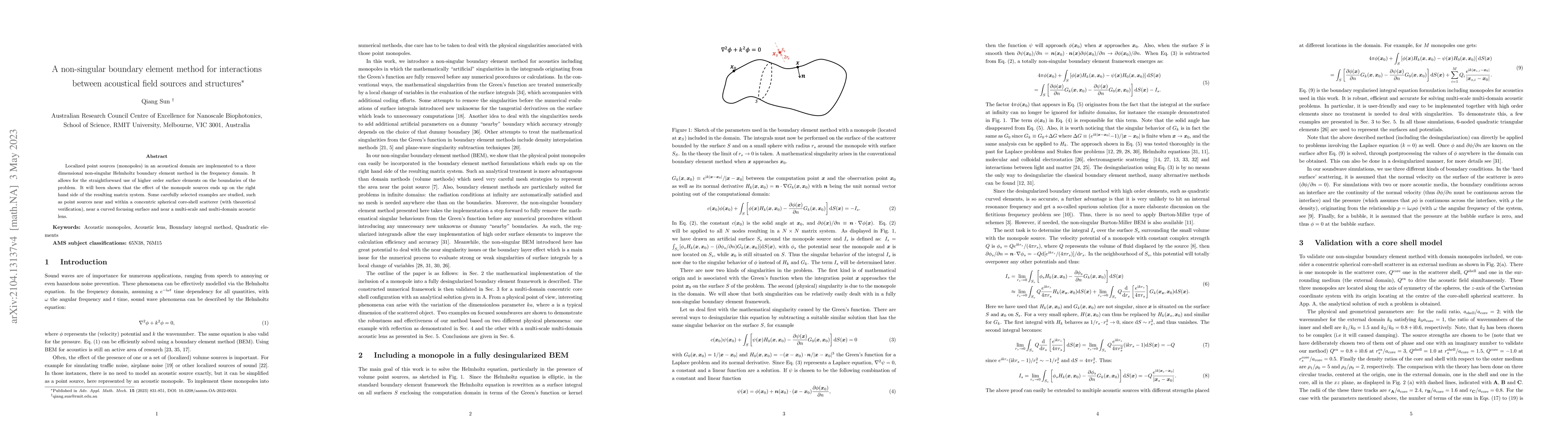 Thumbnail for A non-singular boundary element method for interactions between
  acoustical field sources and structures