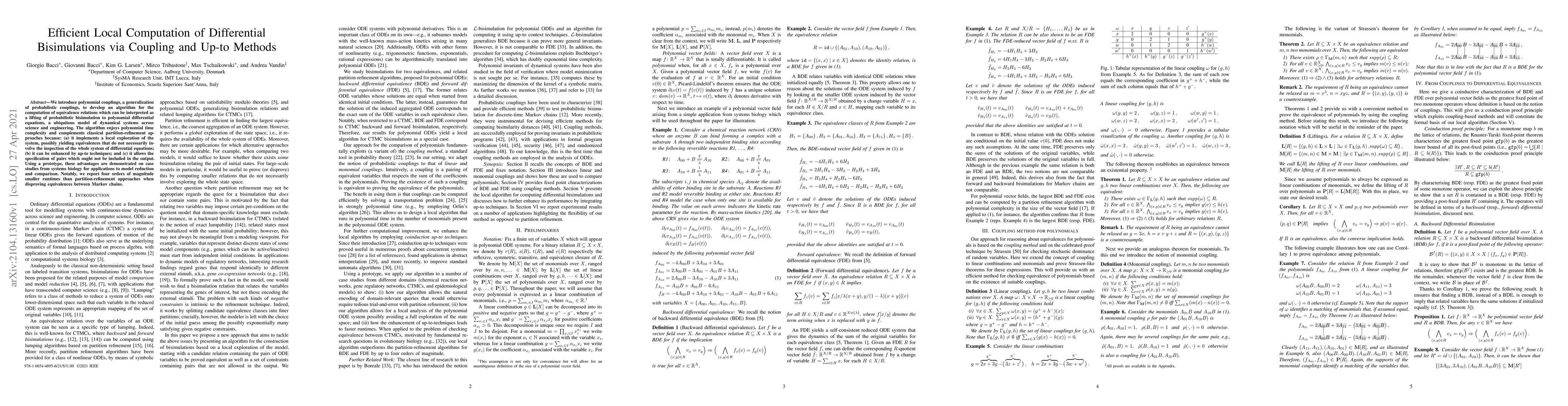 Thumbnail for Efficient Local Computation of Differential Bisimulations via Coupling
  and Up-to Methods