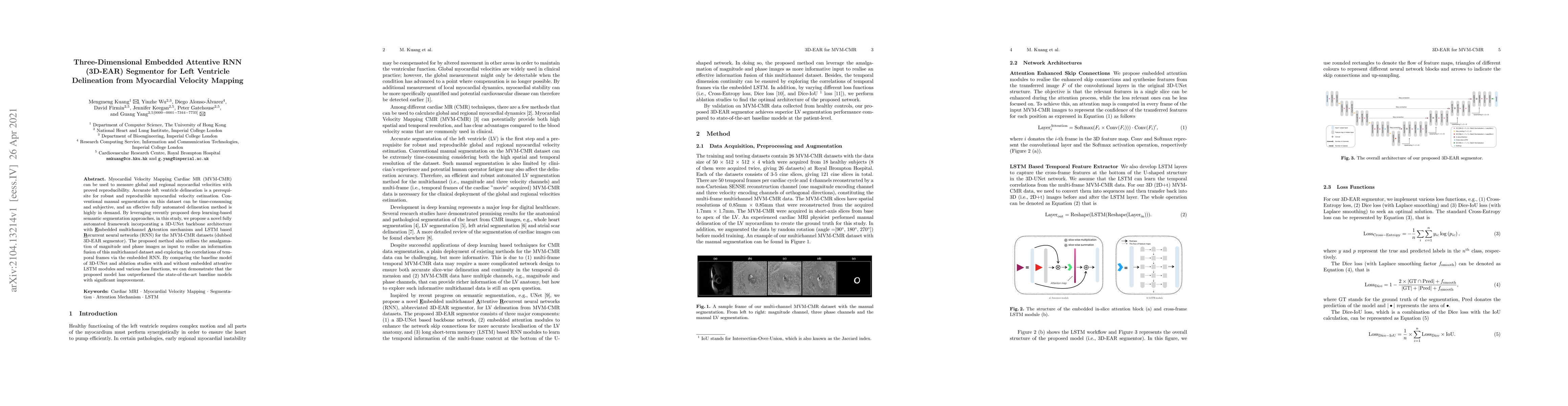 Thumbnail for Three-Dimensional Embedded Attentive RNN (3D-EAR) Segmentor for Left
  Ventricle Delineation from Myocardial Velocity Mapping
