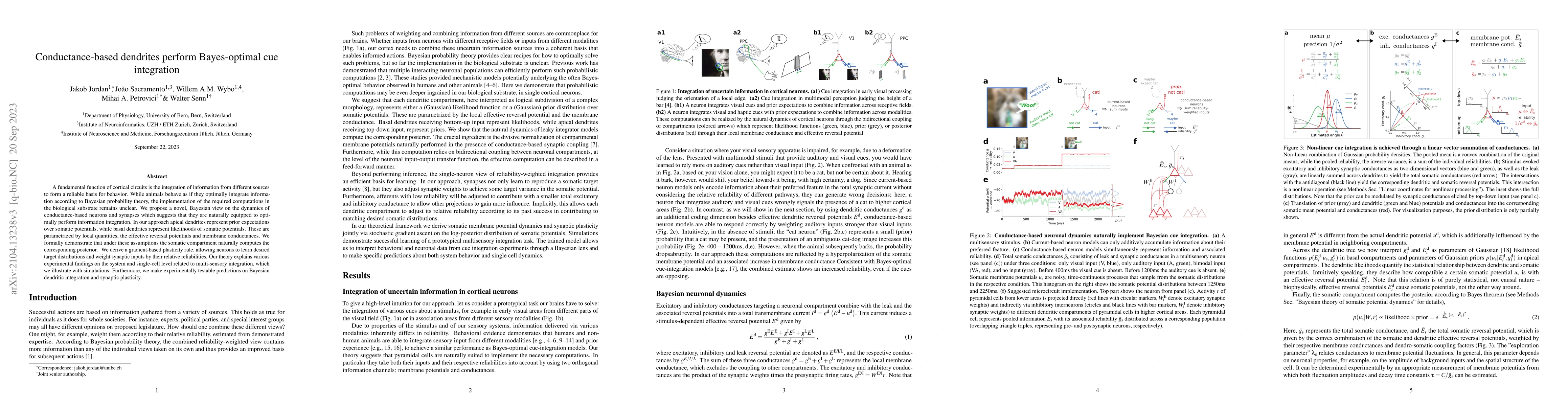 Thumbnail for Conductance-based dendrites perform Bayes-optimal cue integration