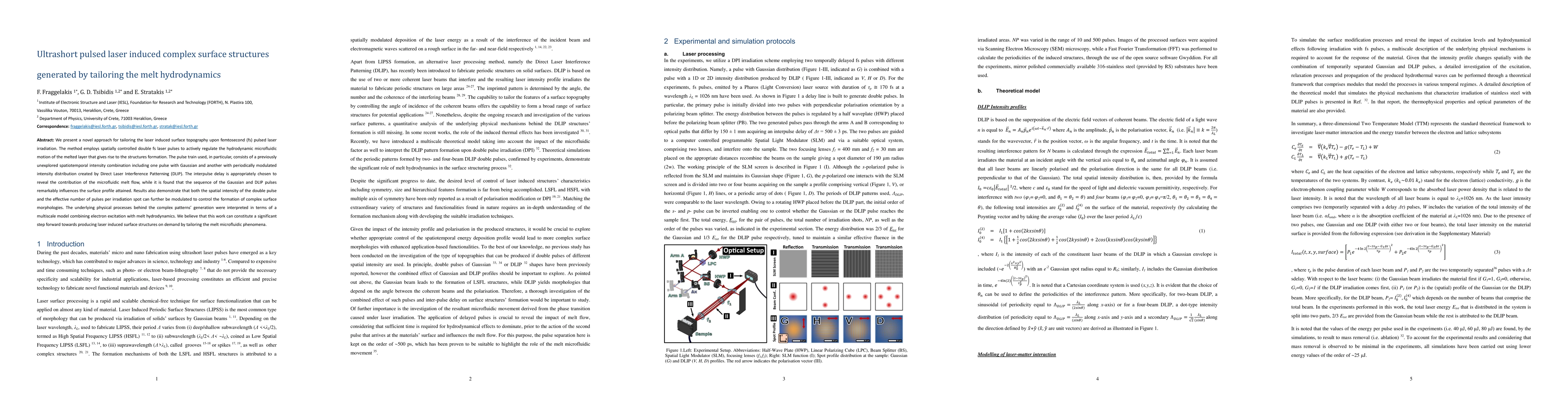Thumbnail for Ultrashort pulsed laser induced complex surface structures generated by
  tailoring the melt hydrodynamics