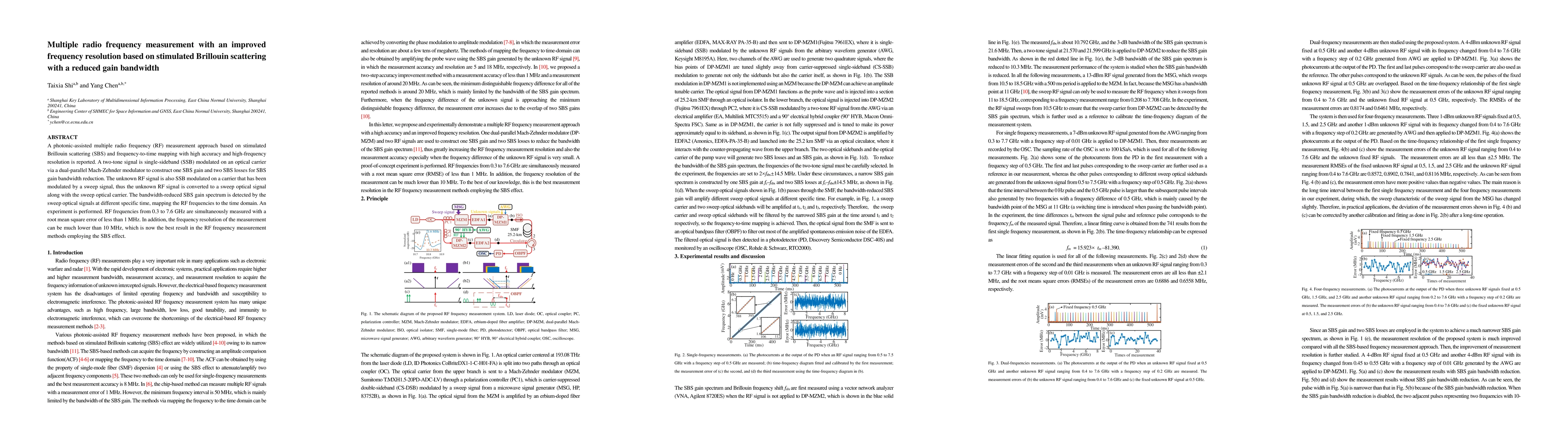 Thumbnail for Multiple radio frequency measurement with an improved frequency
  resolution based on stimulated Brillouin scattering with a reduced gain
  bandwidth