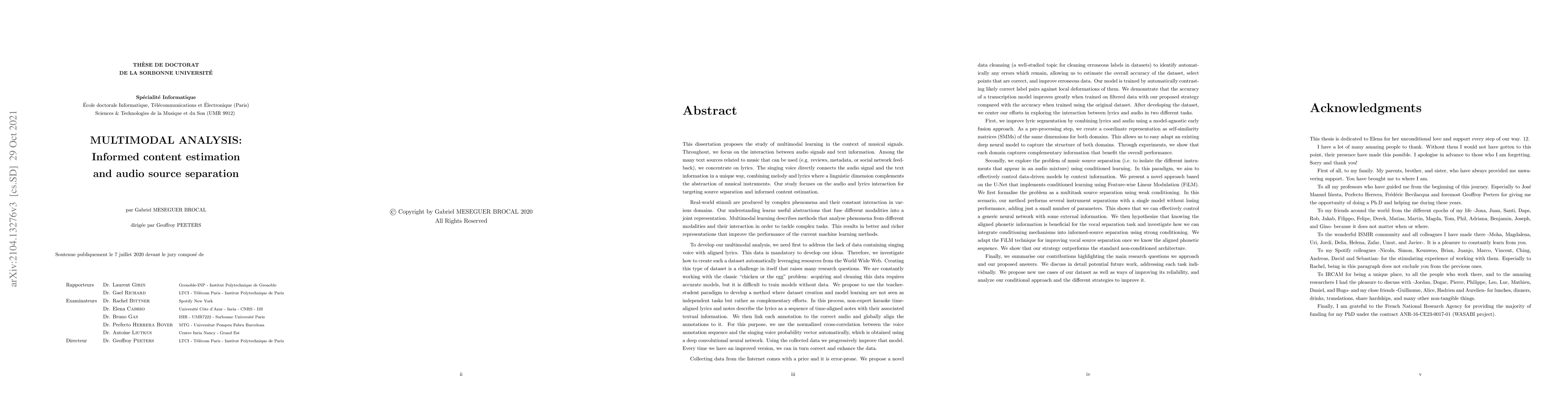 Thumbnail for MULTIMODAL ANALYSIS: Informed content estimation and audio source
  separation