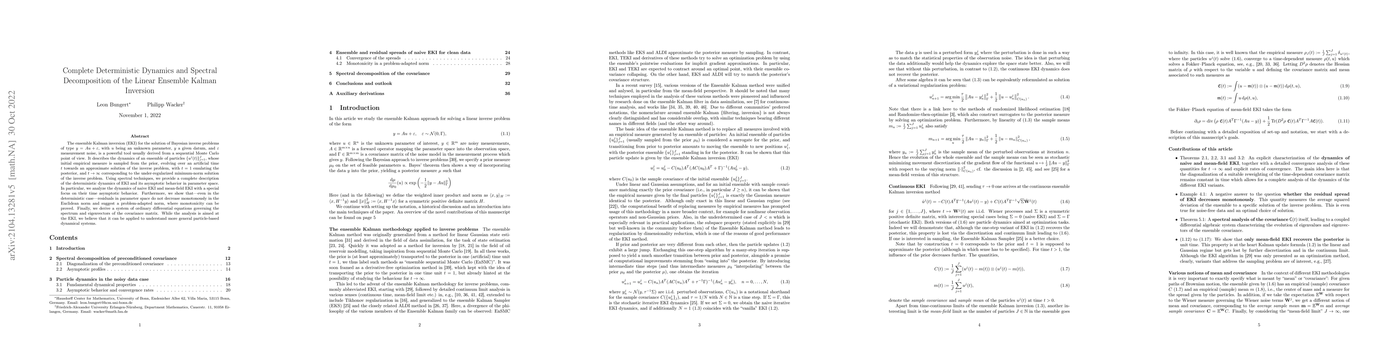 Thumbnail for Complete Deterministic Dynamics and Spectral Decomposition of the Linear
  Ensemble Kalman Inversion
