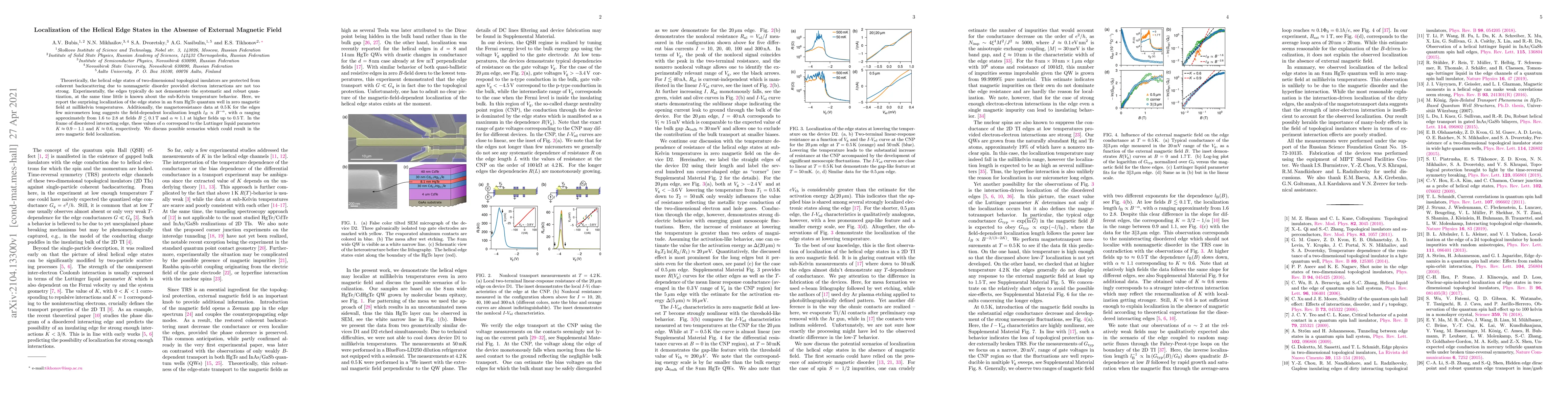 Thumbnail for Localization of the Helical Edge States in the Absense of External
  Magnetic Field