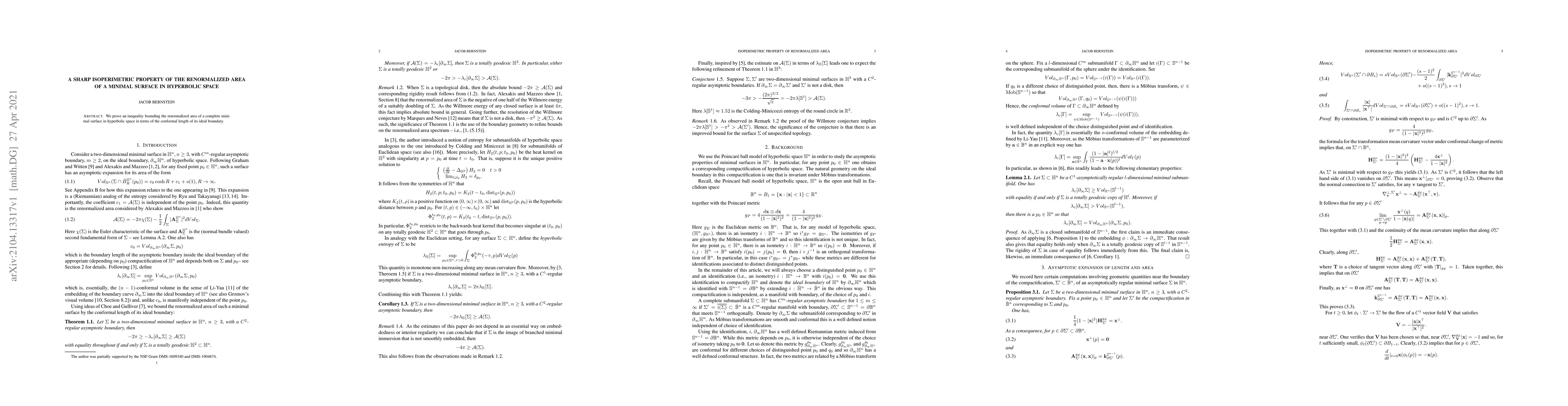 Thumbnail for A Sharp Isoperimetric Property of the Renormalized Area of a Minimal
  Surface in Hyperbolic Space
