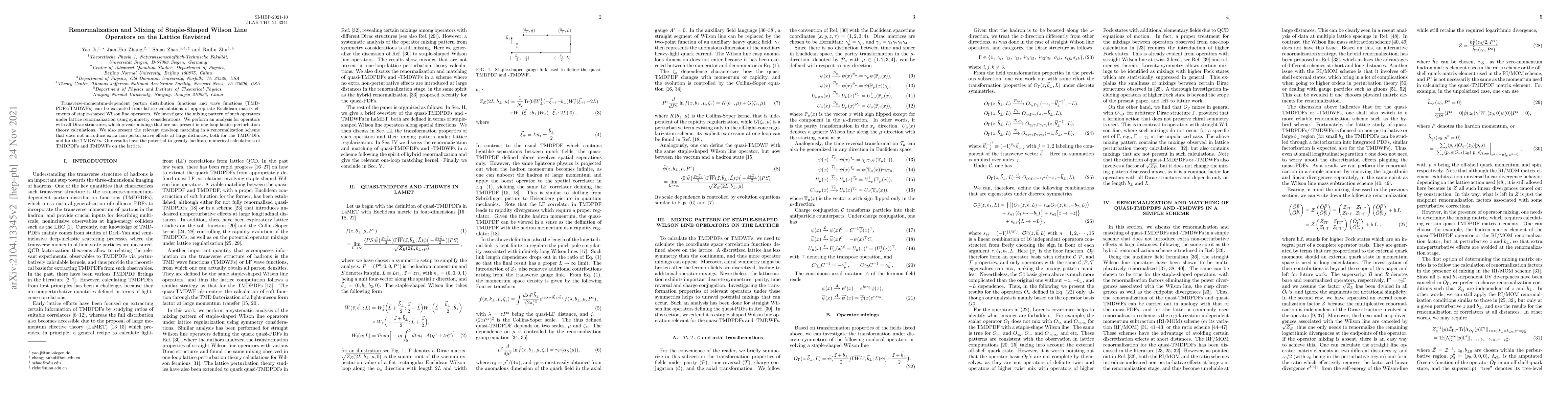 Thumbnail for Renormalization and Mixing of Staple-Shaped Wilson Line Operators on the
  Lattice Revisited
