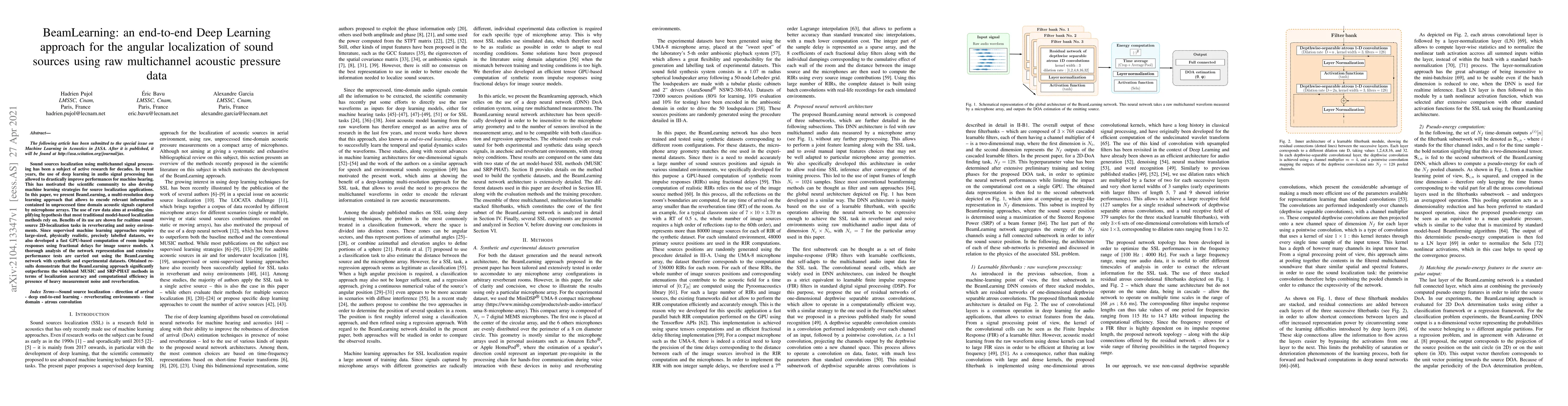 Thumbnail for BeamLearning: an end-to-end Deep Learning approach for the angular
  localization of sound sources using raw multichannel acoustic pressure data