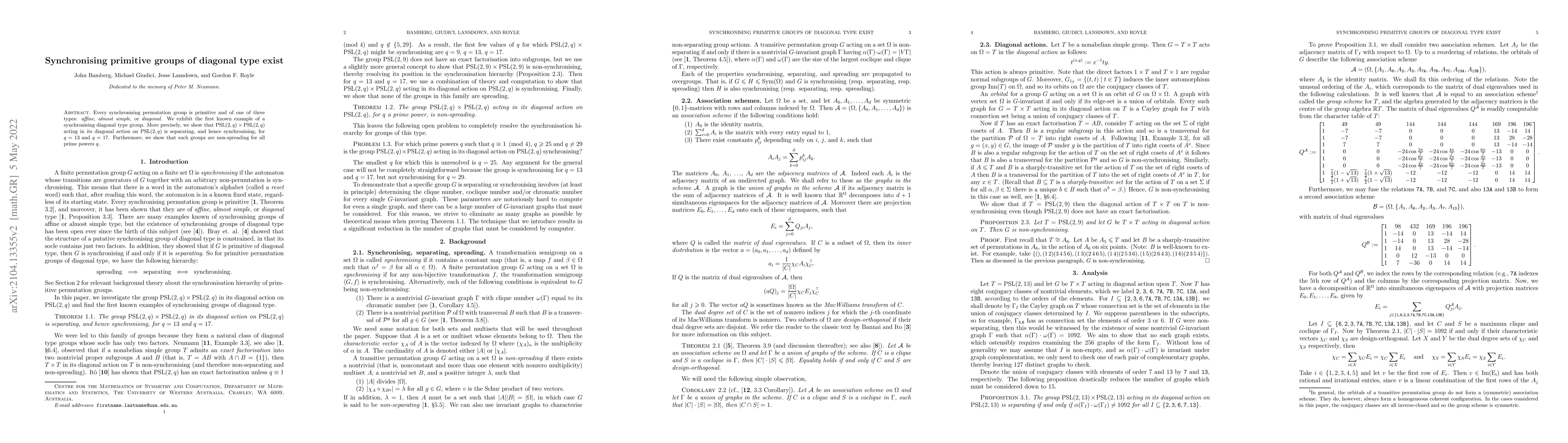 Thumbnail for Synchronising primitive groups of diagonal type exist