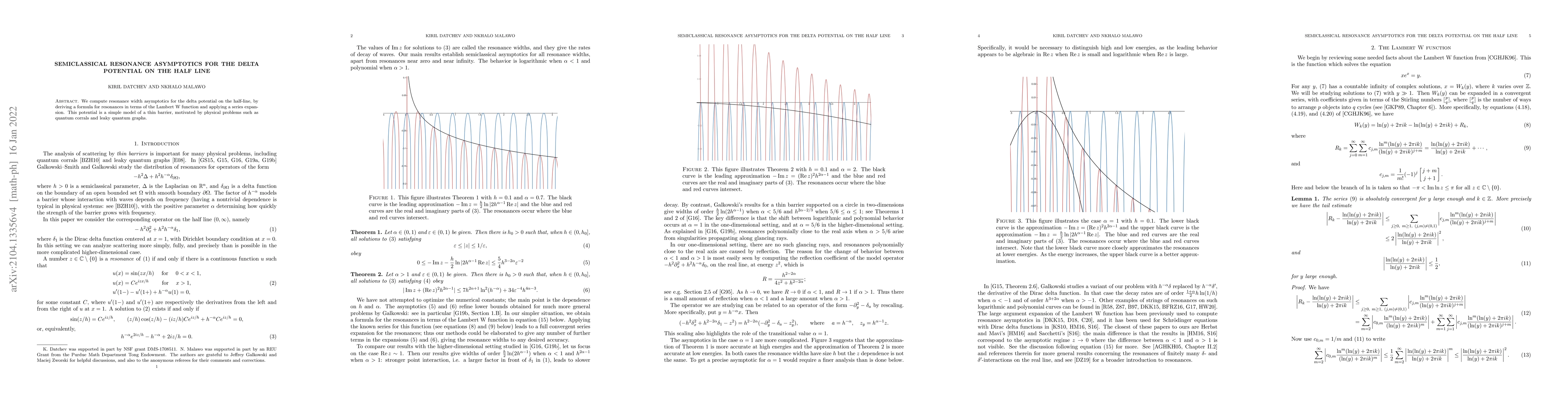 Thumbnail for Semiclassical resonance asymptotics for the delta potential on the half
  line