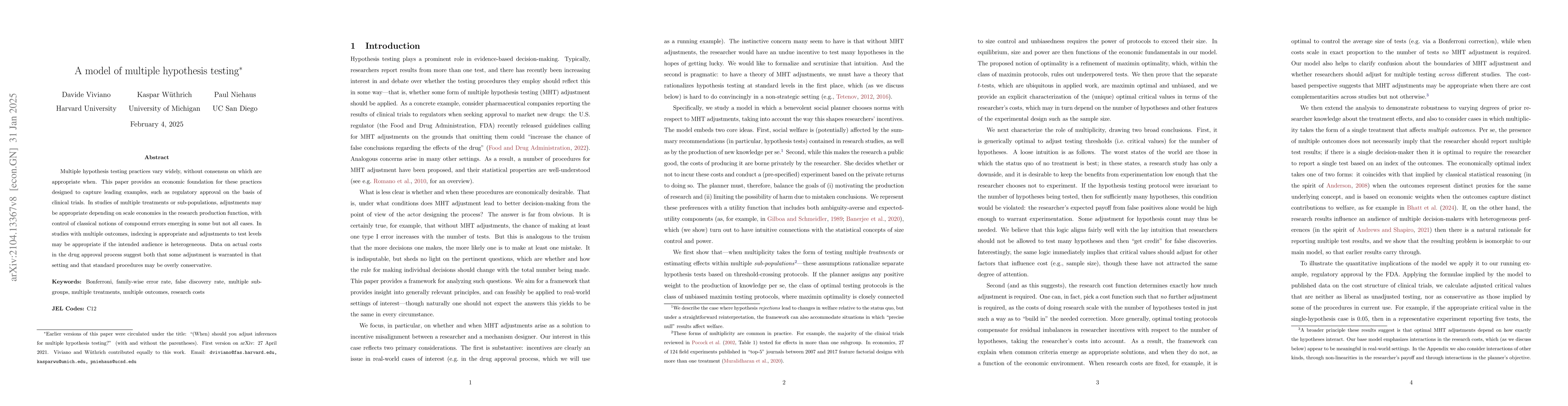 Thumbnail for A model of multiple hypothesis testing