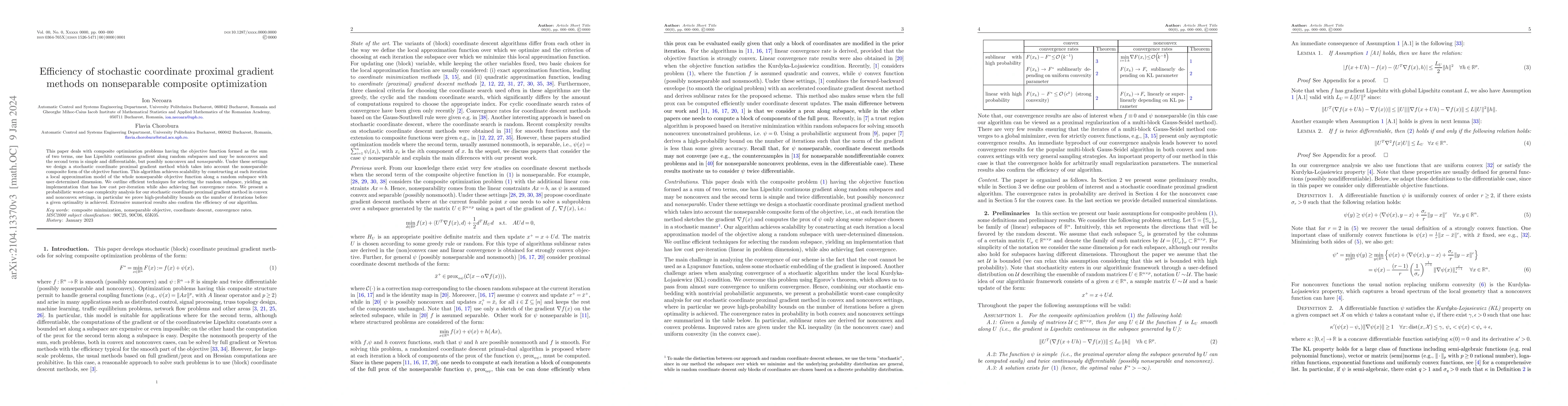 Thumbnail for Efficiency of stochastic coordinate proximal gradient methods on
  nonseparable composite optimization